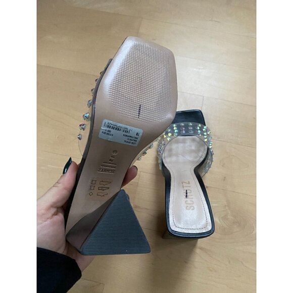 SCHUTZ "Lizah" Crystal Embellished Black Mules Sandals Sz 7B - Picture 6 of 10